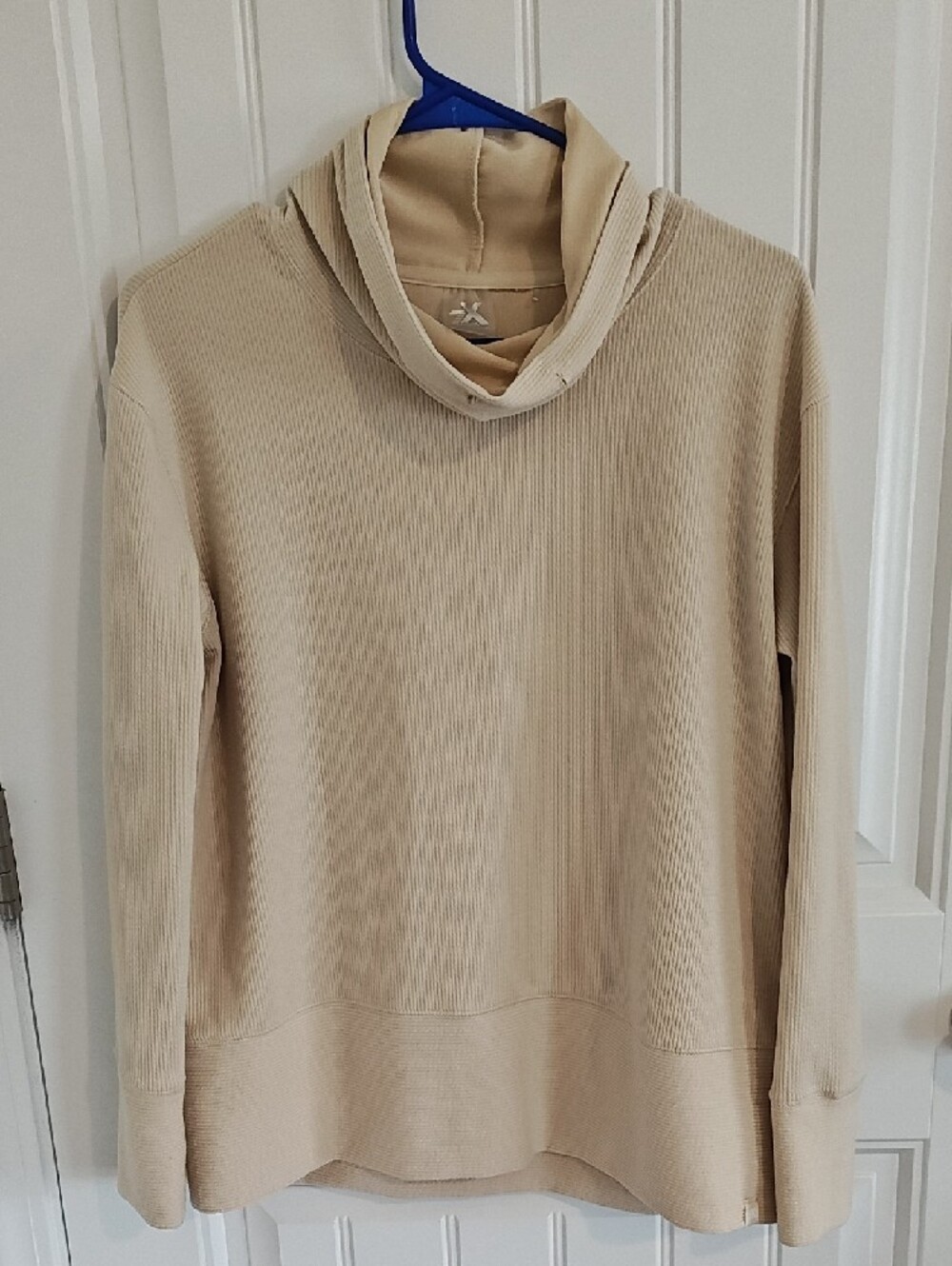 Women Zero Xposur Ribbed Cowl Neck Tunic Sweater - Beige Small